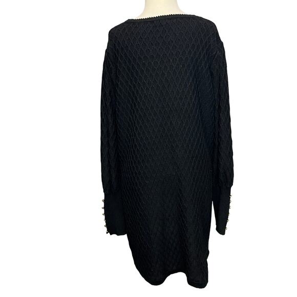 Lilly Pulitzer Sweater Dress XL Black Textured Cable Knit Button Cuffs Preppy - Picture 6 of 15
